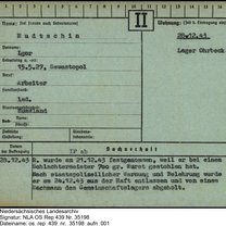 Karteikarte der Gestapo über den russischen Zwangsarbeiter Igor Rudschin. Niedersächsisches Landesarchiv.