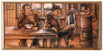 Zeichnung aus dem Lageralltag eines Gefangenen aus dem italienischen Sektor von Zeithain, Gedenkst&auml;tte Ehrenhain Zeithain