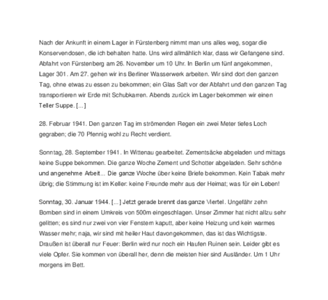 Ausz&uuml;ge aus: Jean Ren&eacute; und Herv&eacute;: Ein Spielball in den Wirren des Krieges. Tagebuch eines Kriegsgefangenen, Seiten 16, 22, 56-57