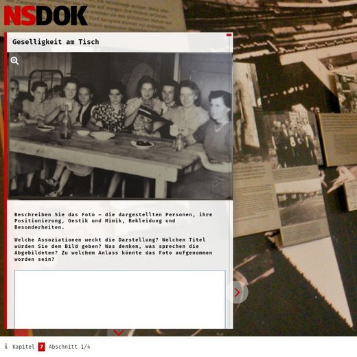 „Geselligkeit am Tisch“: Foto polnischer Zwangsarbeiter:innen in dem digitalen Workshop „What you see is how it was?!?“ (Screenshot Web-App)