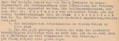 Excerpt from a report on forced labour at the Fritz Sauckel factory. The delegation came to the conclusion that the labour of the concentration camp prisoners was still too light.