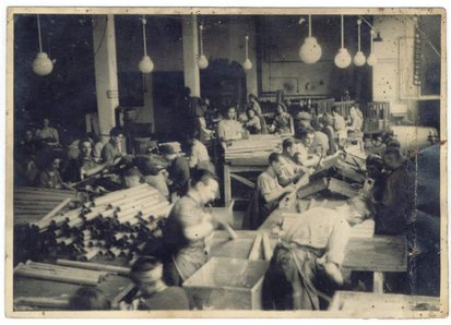 Forced labourers producing Panzerfäuste at the HASAG factory in Leipzig, 1943/1944, © Gedenkstätte für Zwangsarbeit Leipzig, Maria Caroli