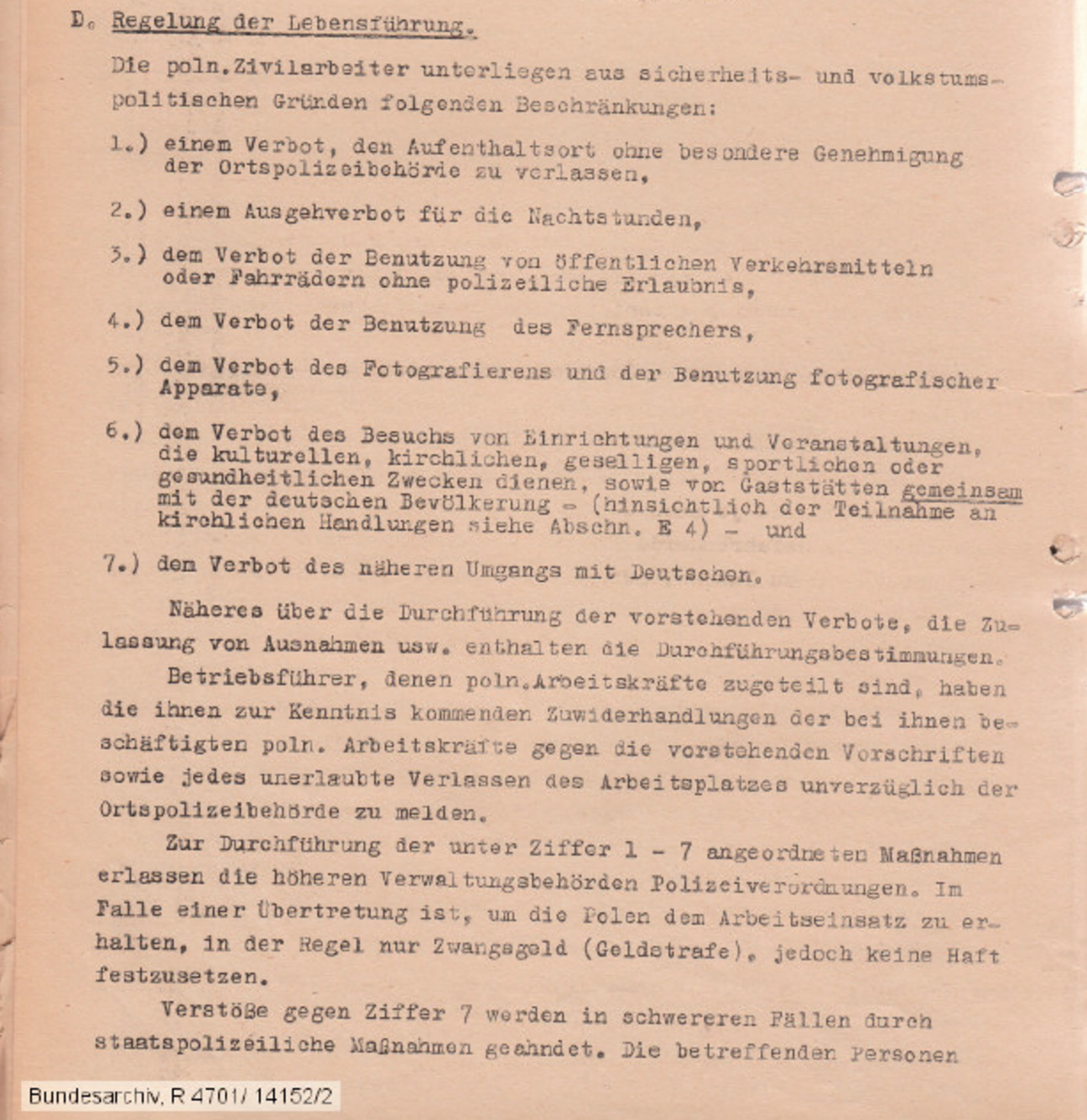 Ein Auszug aus den sog. Polenerlassen, BArch, R 4701/14152/2 Ein Auszug aus den sog. Polenerlassen, BArch, R 4701/14152/2