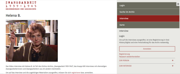 Screenshot Landing-Page Helena Bohle-Szacki. https://archiv.zwangsarbeit-archiv.de/de/interviews/za253 Screenshot Landing-Page Helena Bohle-Szacki.
https://archiv.zwangsarbeit-archiv.de/de/interviews/za253