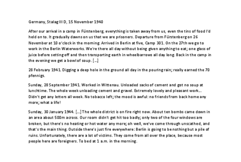 Excerpts from Jean-Ren&eacute; and Herv&eacute; Vidal, Ein Spielball in den Wirren des Krieges. Tagebuch eines Kriegsgefangenen (&ldquo;A Pawn in the Turmoil of War: Diary of a Prisoner of War&rdquo;), pages 16, 22, 56-57